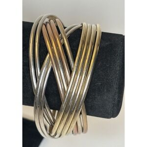 Vintage 12 Interlocking Bangles Bracelet Gold Silver Copper Tones